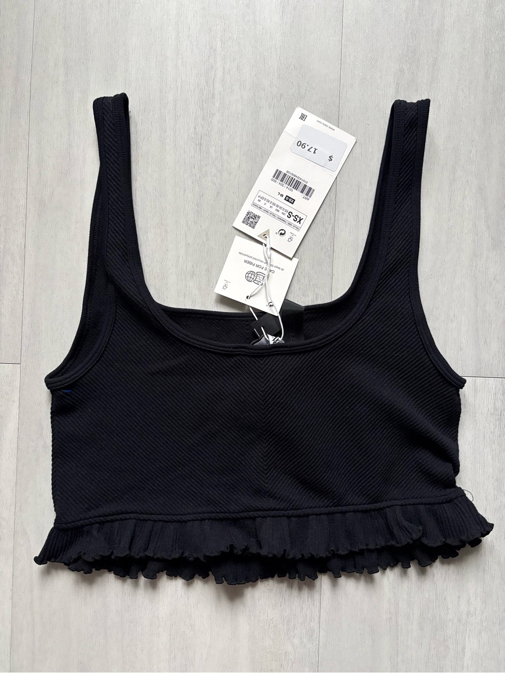 Zara Black Ribbed Ruffle-Hem Bandeau Tank - Picture 2 of 4